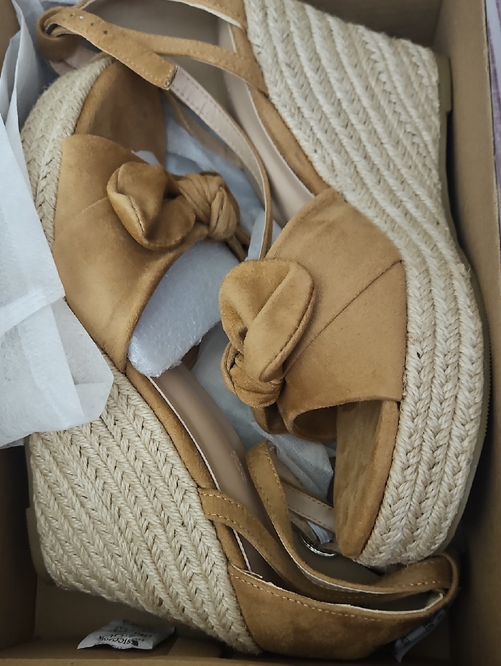 Knotted Suede Espadrille Wedge Sandals - Tan